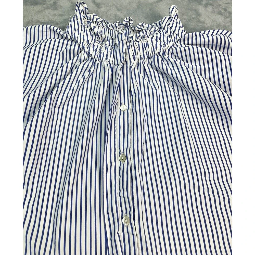 Pomander Place NWOT blue striped womens short sleeve blouse sz XL quiet luxury - Picture 5 of 8